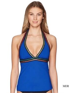 MERONA Threading Along Halter Tankini Bikini Top